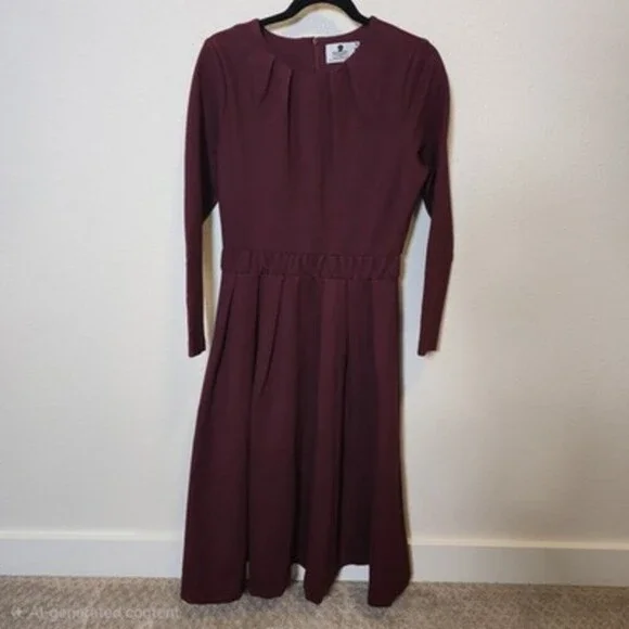 Dainty Jewell’s Burgundy Modest Midi Dress Women’s M Long Sleeve Fit & Flare - Picture 1 of 10
